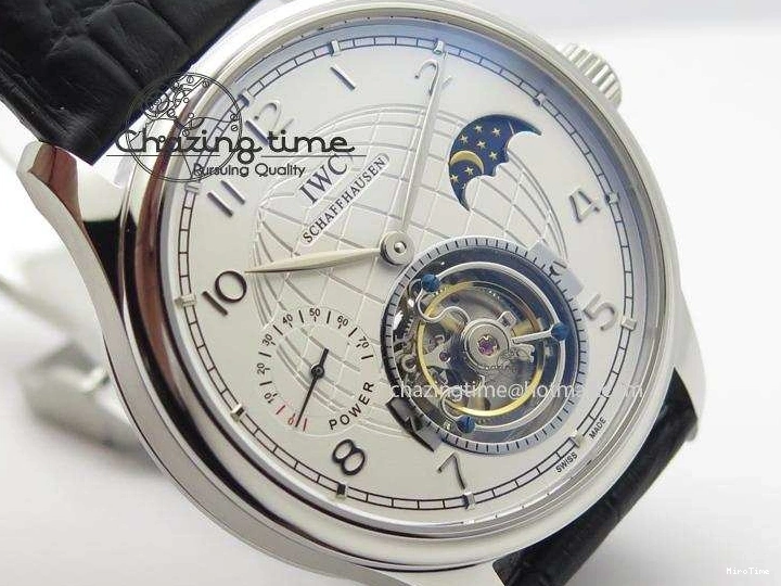 MIROTIME 0120 UrbanStyle Portuguese Tourbillon Power Reserve Moonphase SS White Dial On Black Leather Strap 7318